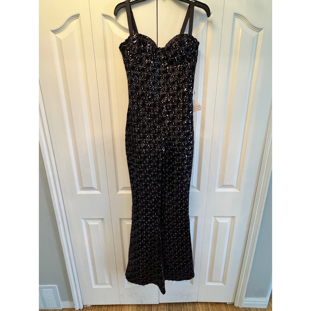 NWT NADINE MERABI Black Sequin Corset Jumpsuit - Picture 2 of 16